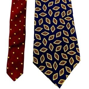 Tommy Hilfiger Vtg Tie Diamond Paisley Stars Blue Italian Silk USA Preppy Y2K